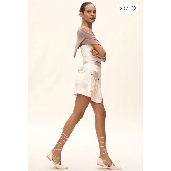 NEW By Anthropologie Light Pink Silky Belted Utility Mini Skirt Size 4 or 8 - Picture 5 of 5